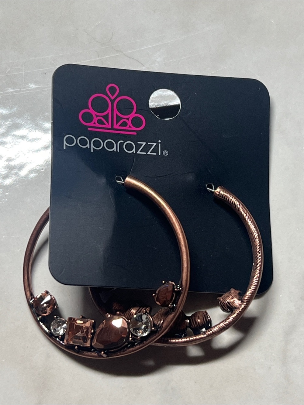 Paparazzi Rose Gold Hoop Earrings with Faceted Accents